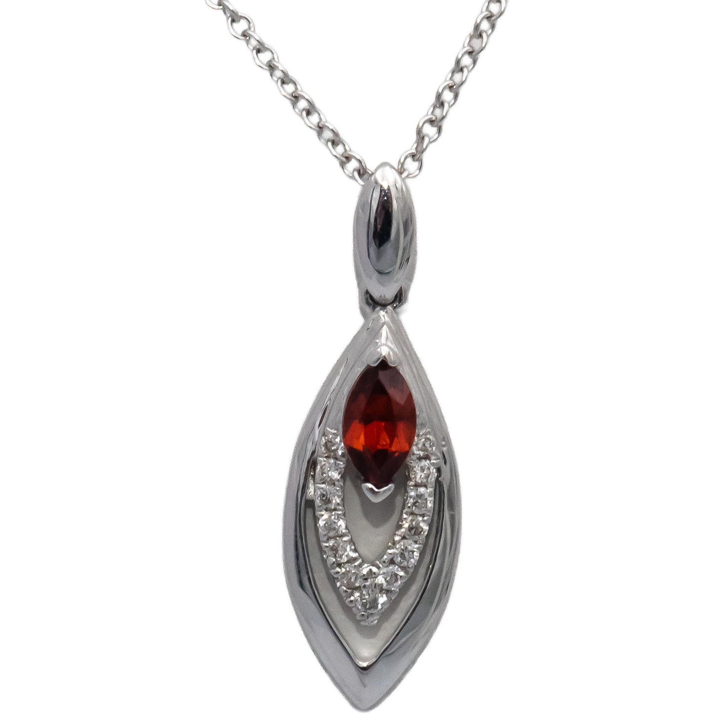 18k White Gold Round Diamond Marquise Cut Tourmaline Pendant Necklace 0.19CTW