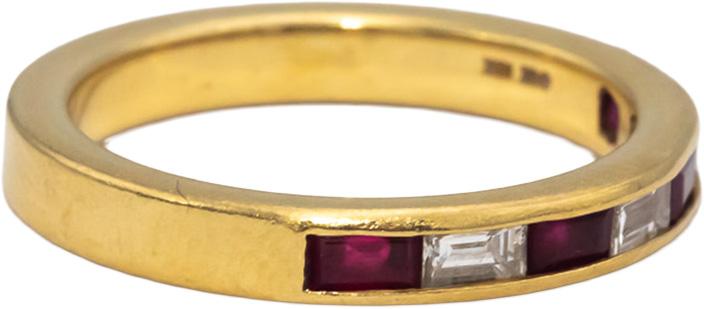 18k Yellow Gold Emerald Cut Ruby and Diamond Band Ring 0.75CTW Size 6.75