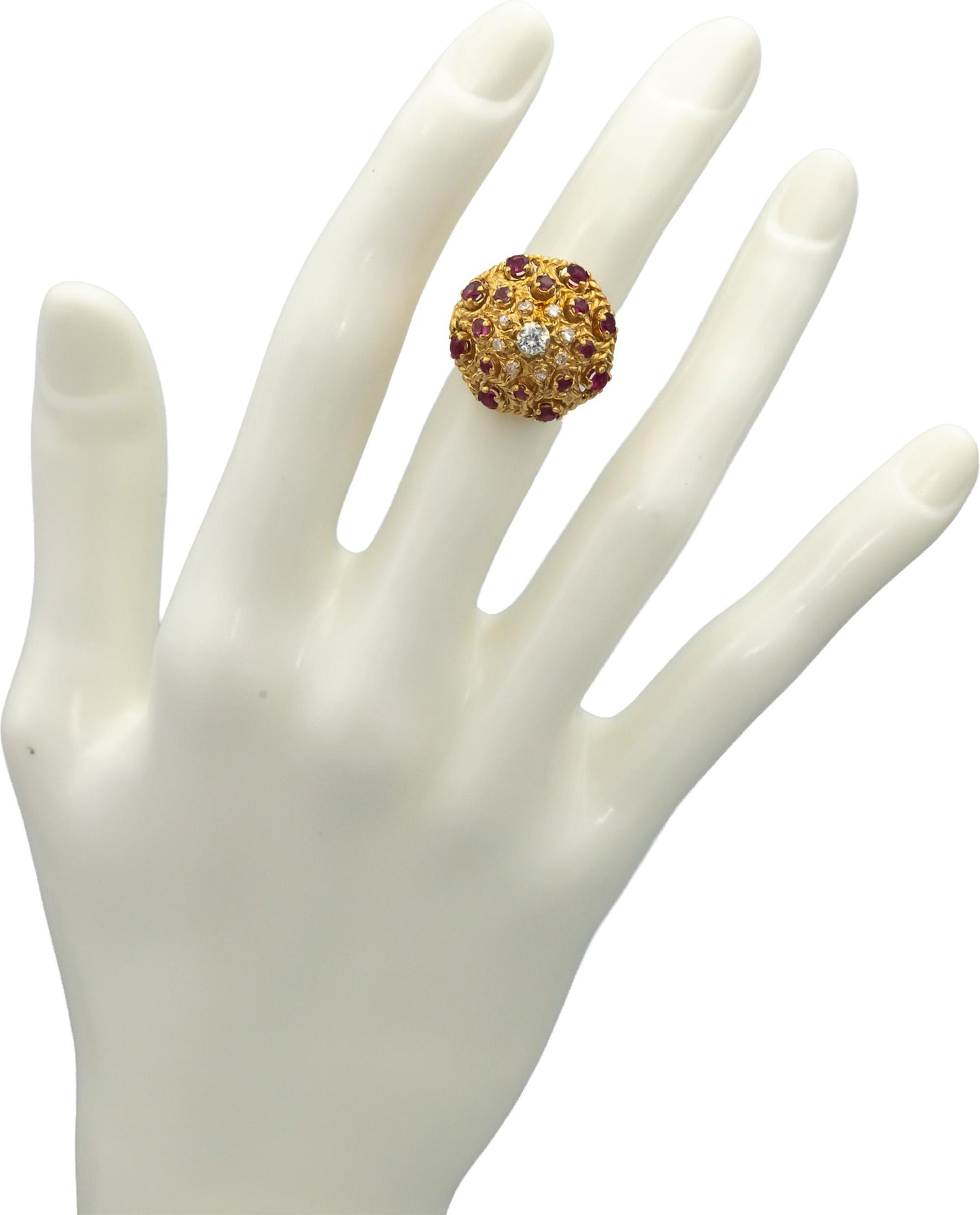 18k Yellow Gold VS Diamond and Ruby Dome Ring 0.90CTW Size 5.25