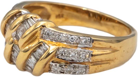 14k Yellow Gold Round & Baguette Cut Diamond Cocktail Ring 0.45CT Size 7