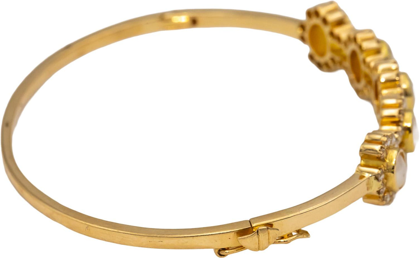 18k Yellow Gold VS Diamond and Mabe Pearl Bangle Bracelet 1.25CT