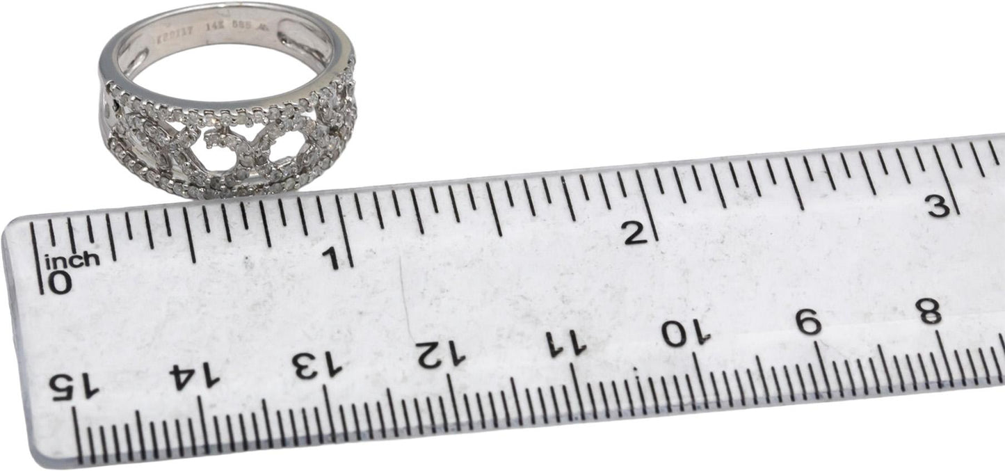 14k White Gold Round Diamond Wide Band Ring 0.35CT Size 7.5