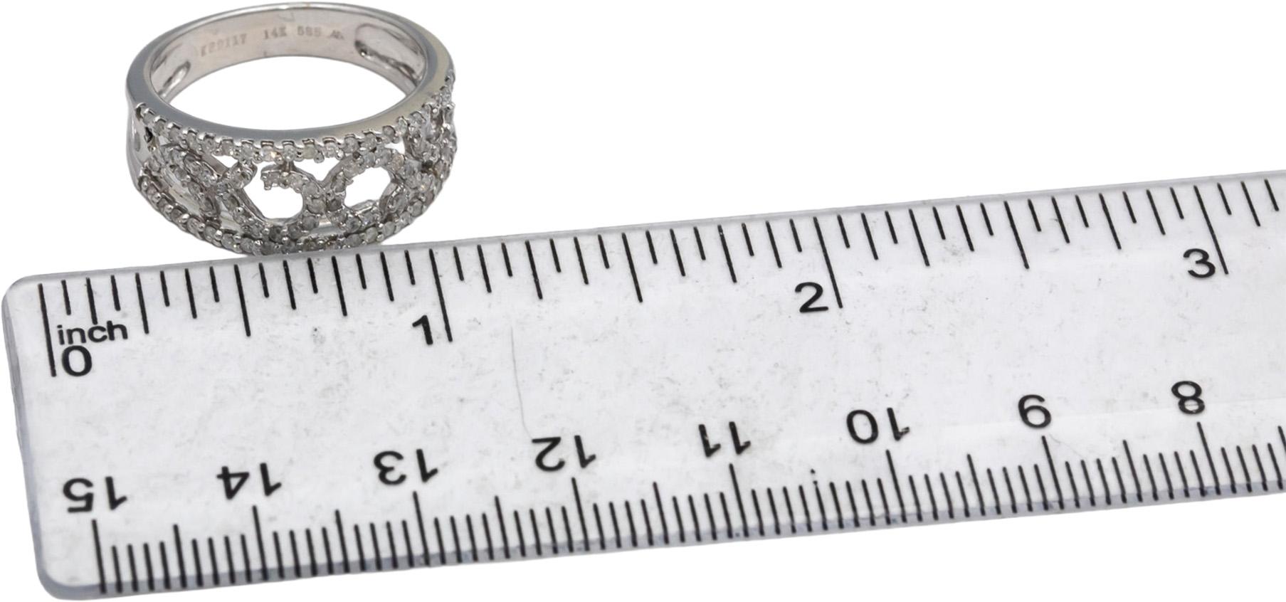 14k White Gold Round Diamond Wide Band Ring 0.35CT Size 7.5
