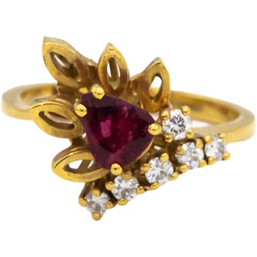 18k Yellow Gold Ruby and Diamond Floral Cocktail Ring 0.75CT Size 6
