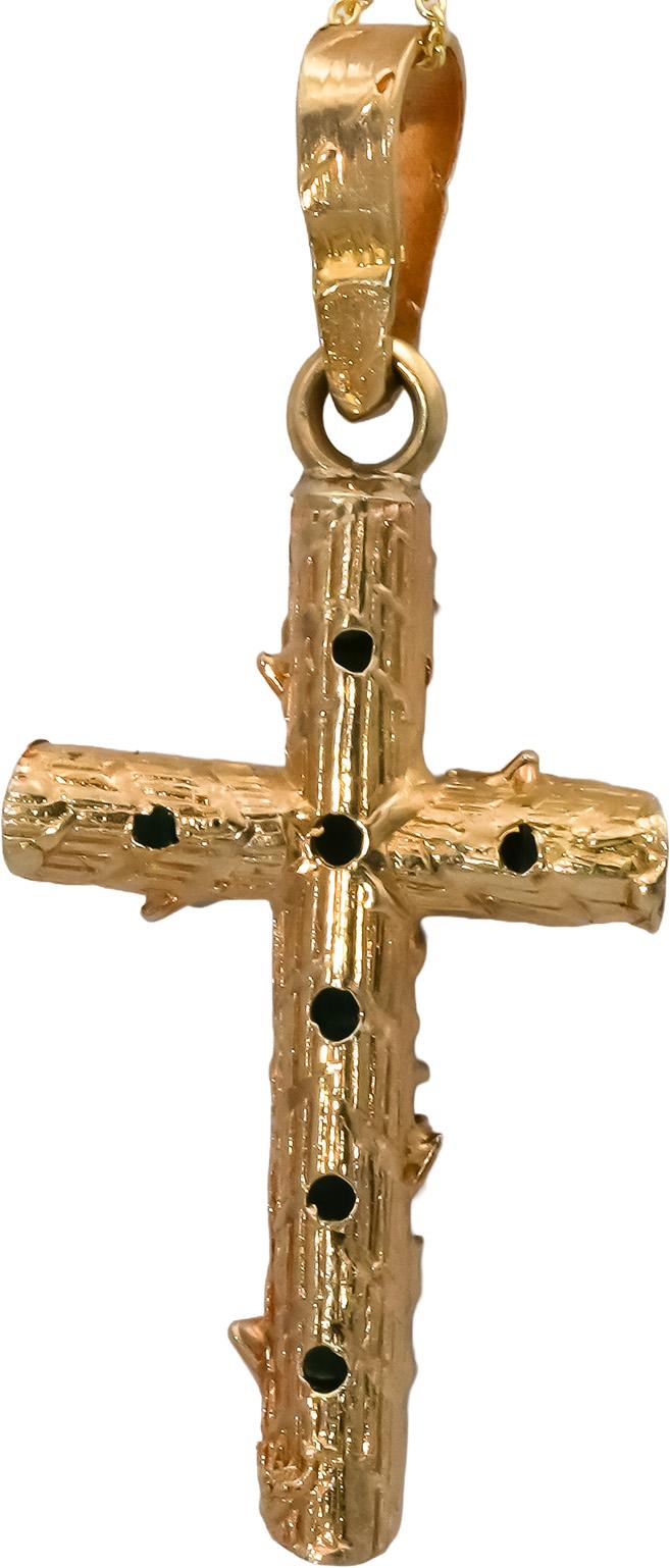18k Yellow Gold Emerald Cross Crucifix Pendant Necklace 1.0CT