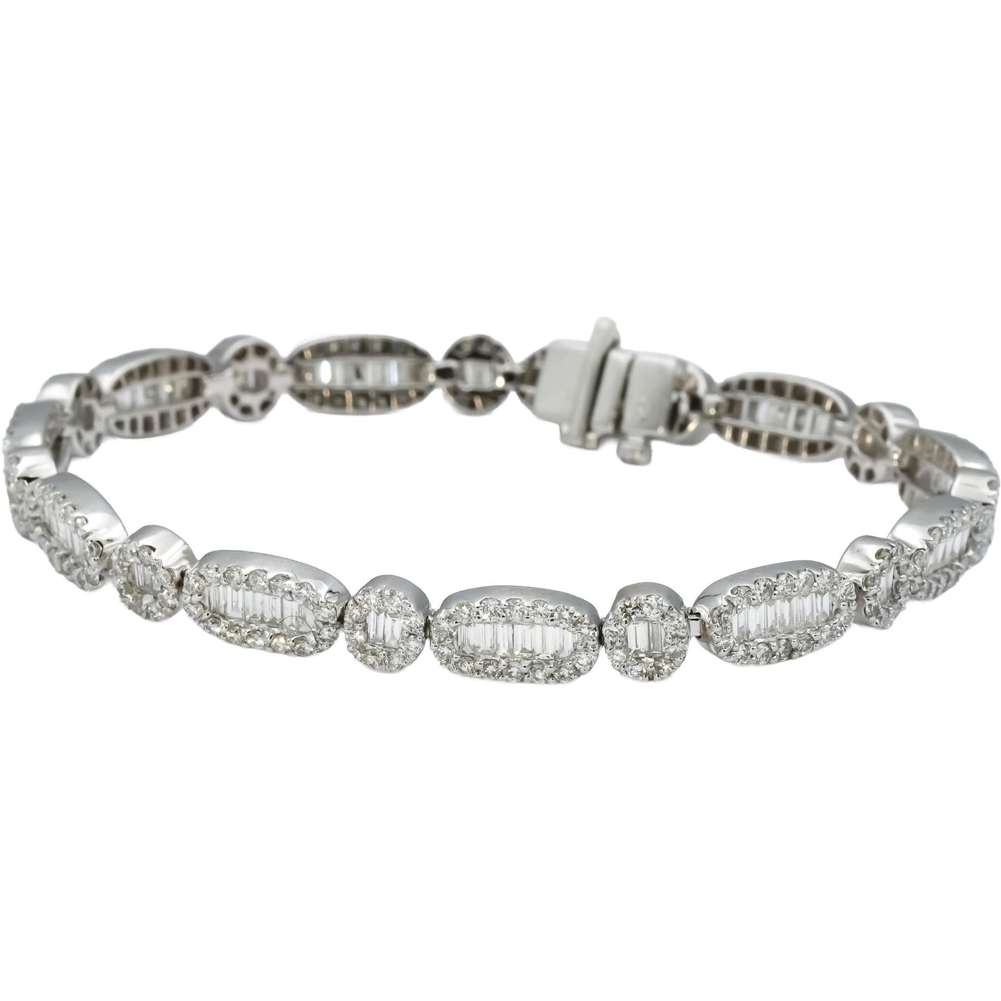 18k White Gold VS Round & Emerald Cut Fancy Link Bracelet 6.0CT