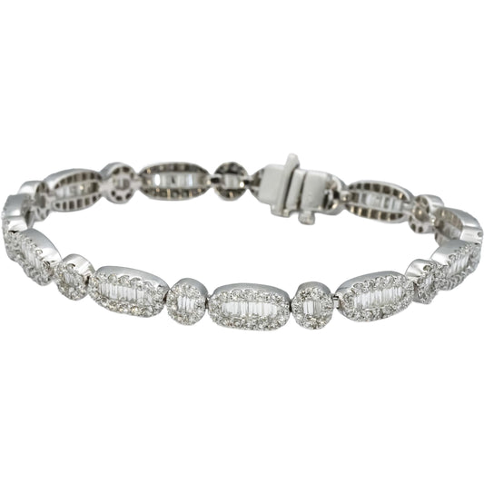 18k White Gold VS Round & Emerald Cut Fancy Link Bracelet 6.0CT