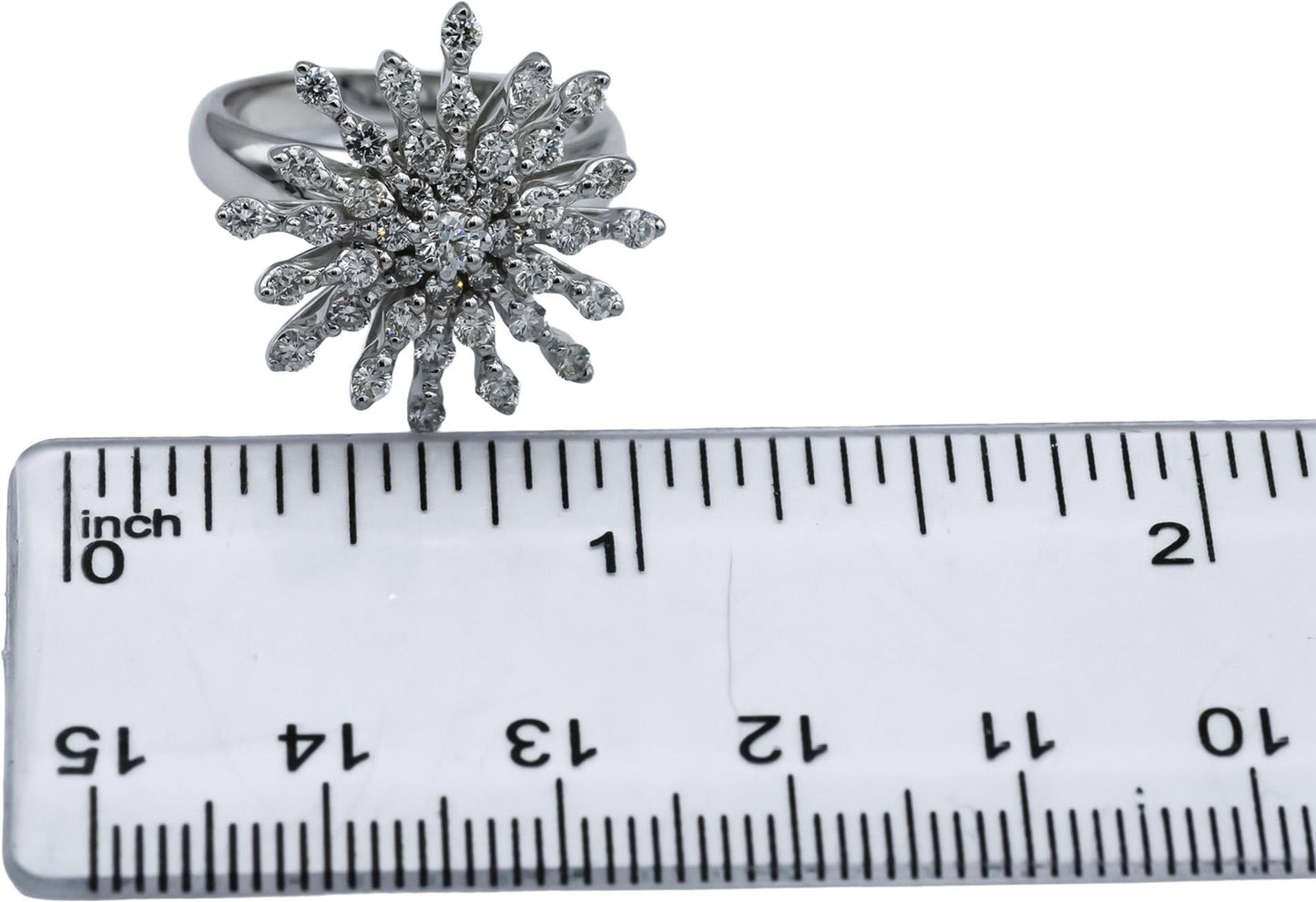 18k White Gold Round Diamond Cluster Snowflake Ring 1.04CT Size 6.5