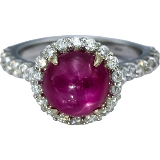 Platinum Cabochon Star Ruby and Diamond Cocktail Ring 5.42CTW Size 6.5
