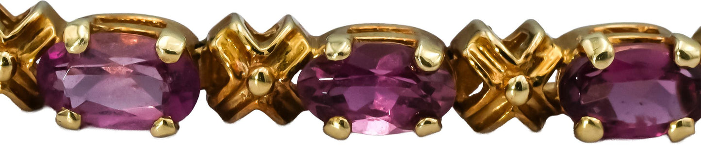 14k Yellow Gold Oval Cut Pink Tourmaline Line Bracelet 3.0CT