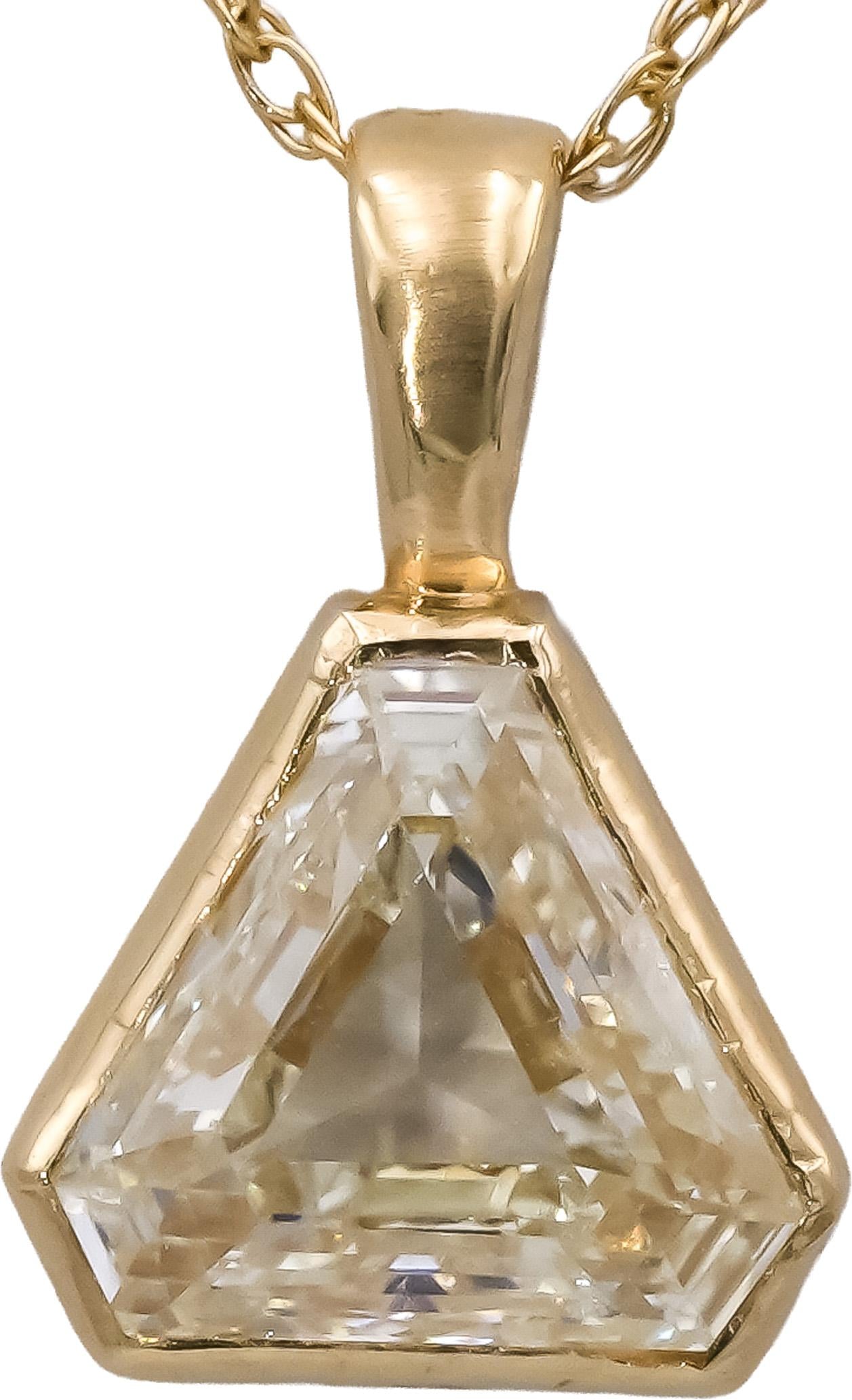 14k Yellow Gold Trillion Cut Diamond Solitaire Pendant Necklace 1.19CT