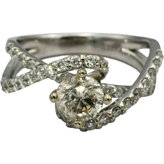 14k White Gold Round Diamond Engagement Ring 1.61CT w/ 1.11CT Center Size 7