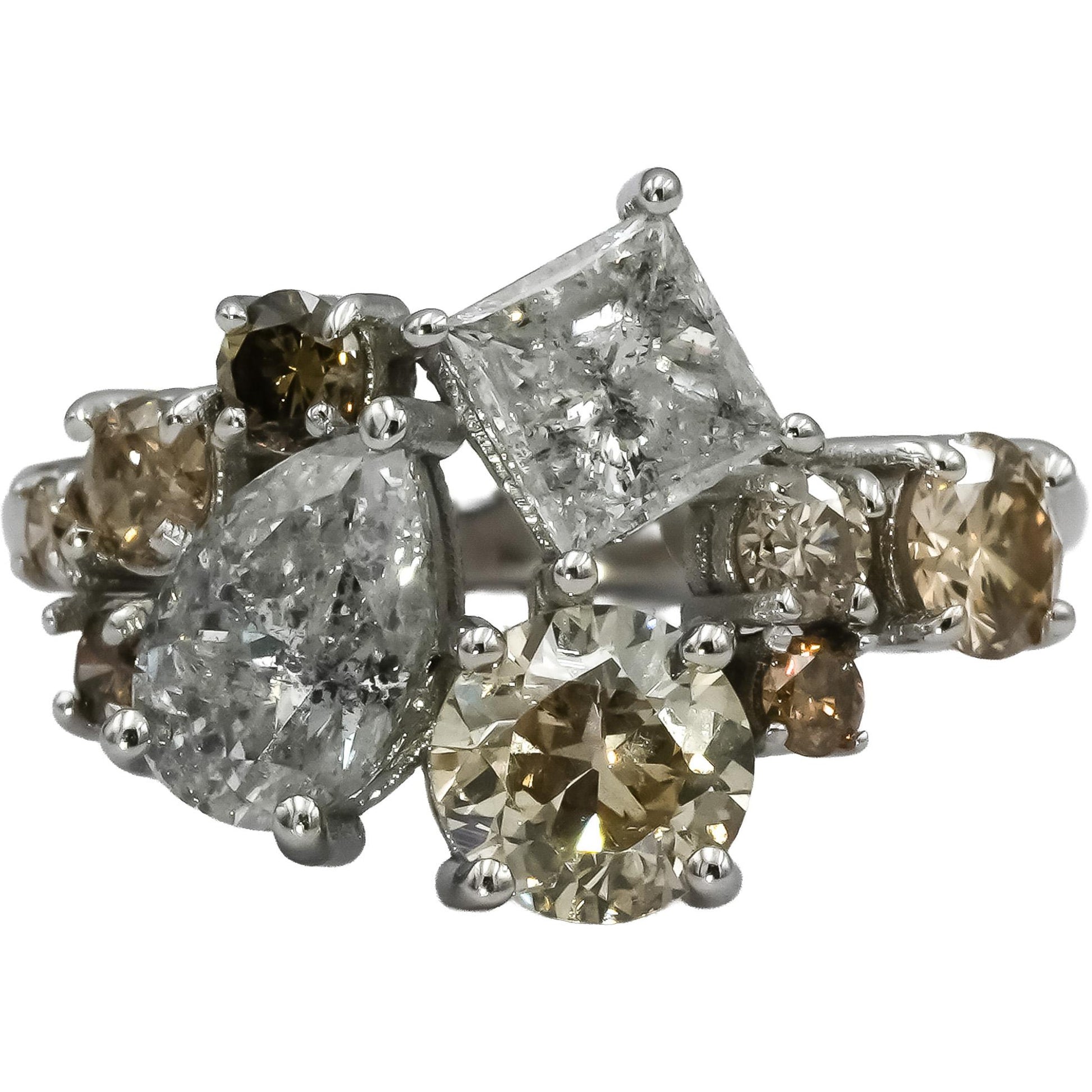 14k White Gold Princess Pear Round Diamond Cluster Cocktail Ring 2.73CT Size 6