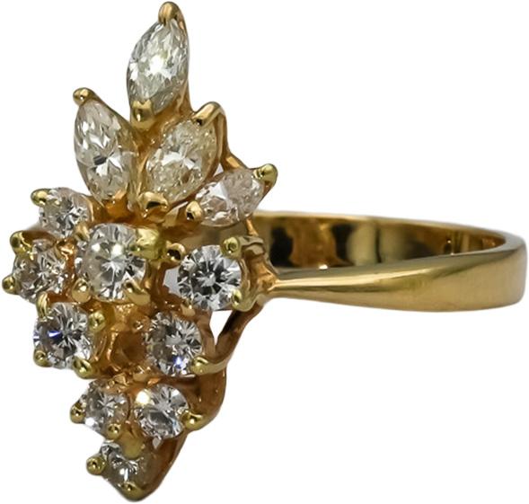 14k Yellow Gold VS Marquise & Round Diamond Cluster Cocktail Ring 0.75CT Size 8