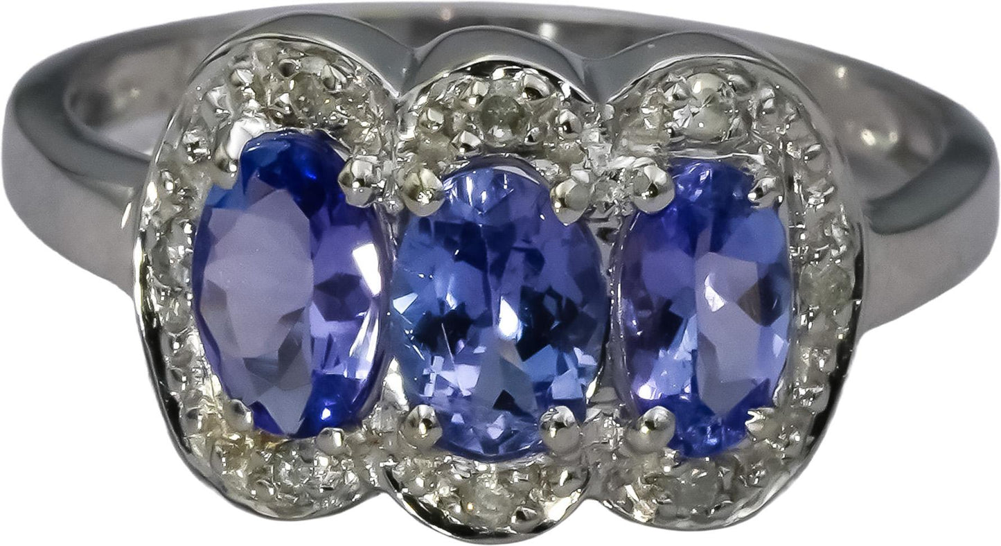 14k White Gold Oval Cut Tanzanite Ring 1.0CT Size 7 w/ Diamond Accent