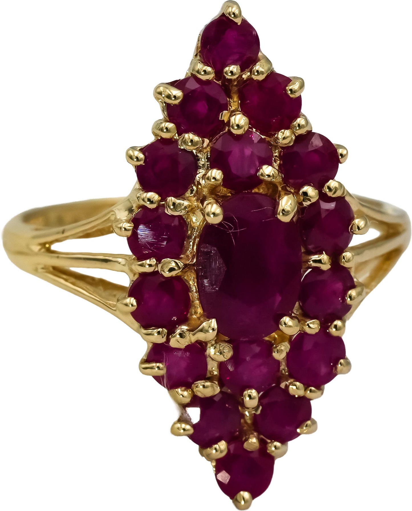 14k Yellow Gold Oval and Round Ruby Cocktail Ring 2.0CT Size 8