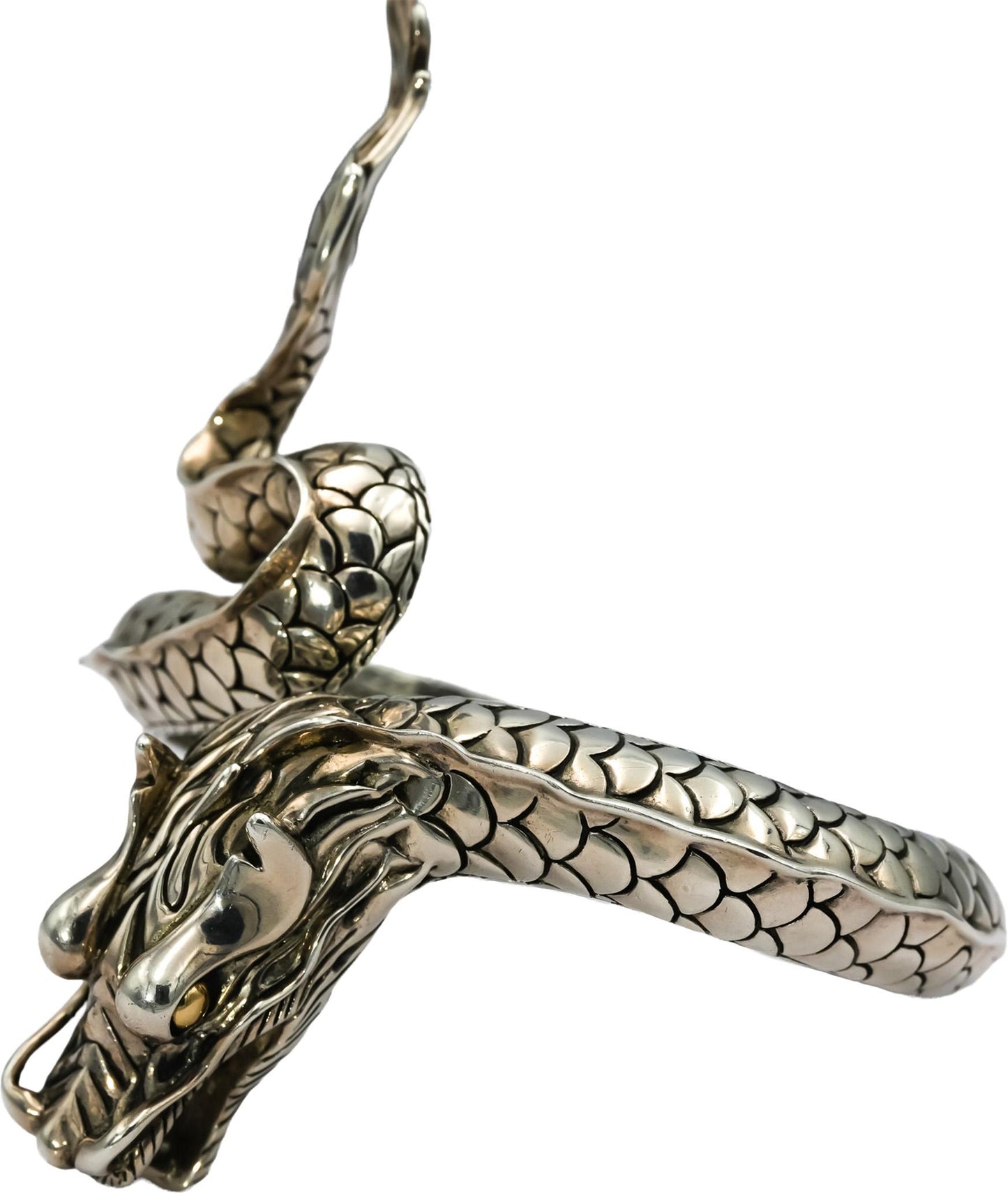 JOHN HARDY Sterling Silver 18k Gold Legends Naga Dragon Cuff Bracelet w/ Pouch