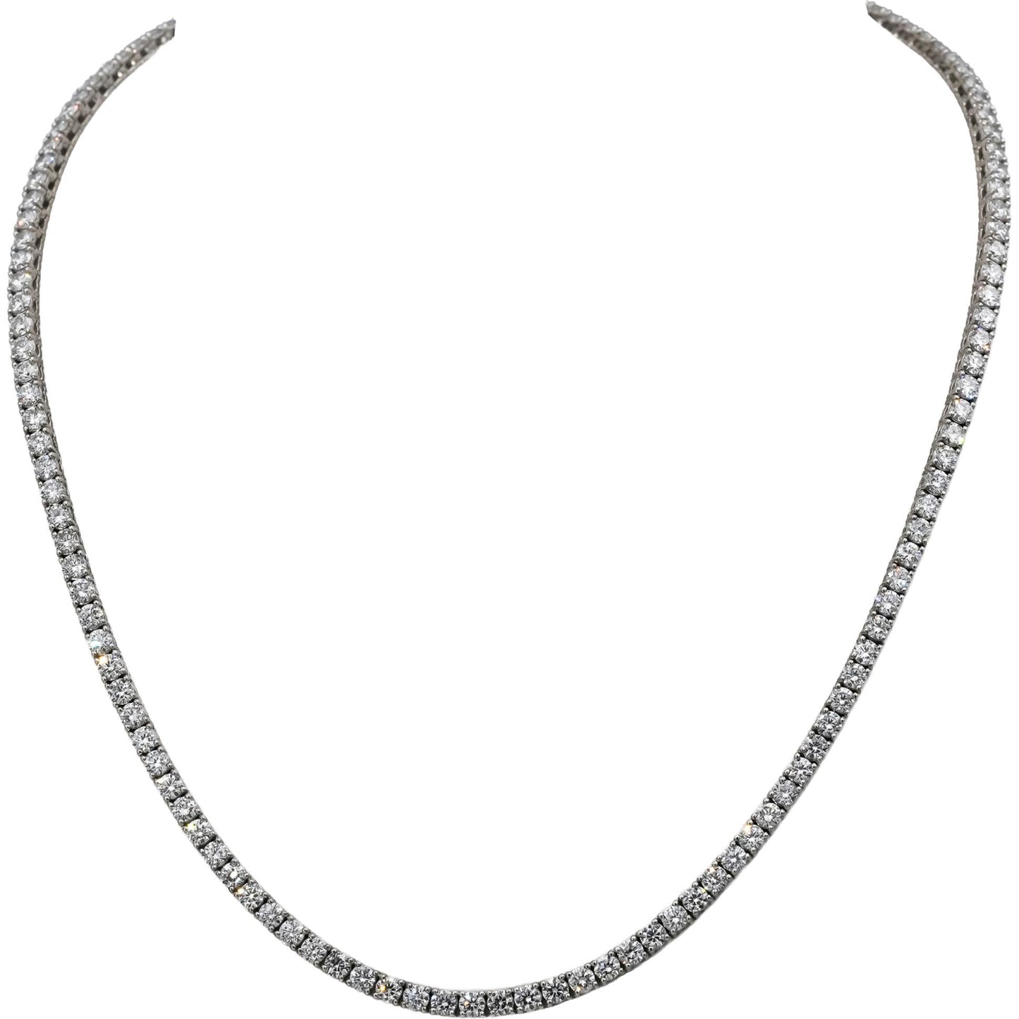 14k White Gold VS Round Lab-Grown Diamond Tennis Necklace 10.81CT