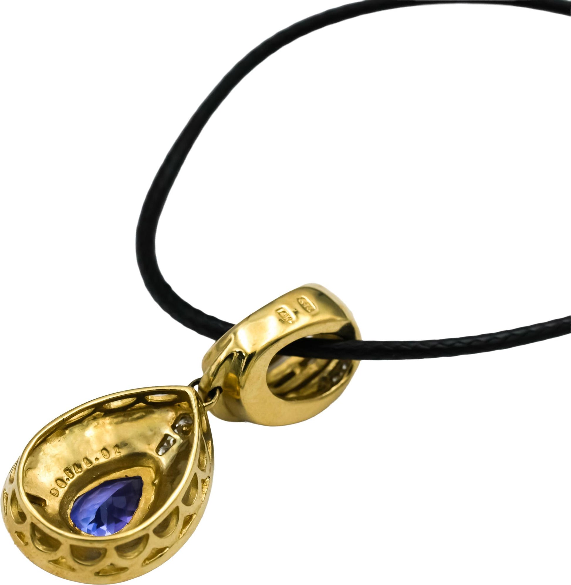14k Yellow Gold Diamond Tanzanite Opal Inlay Pendant Necklace 2.56CT
