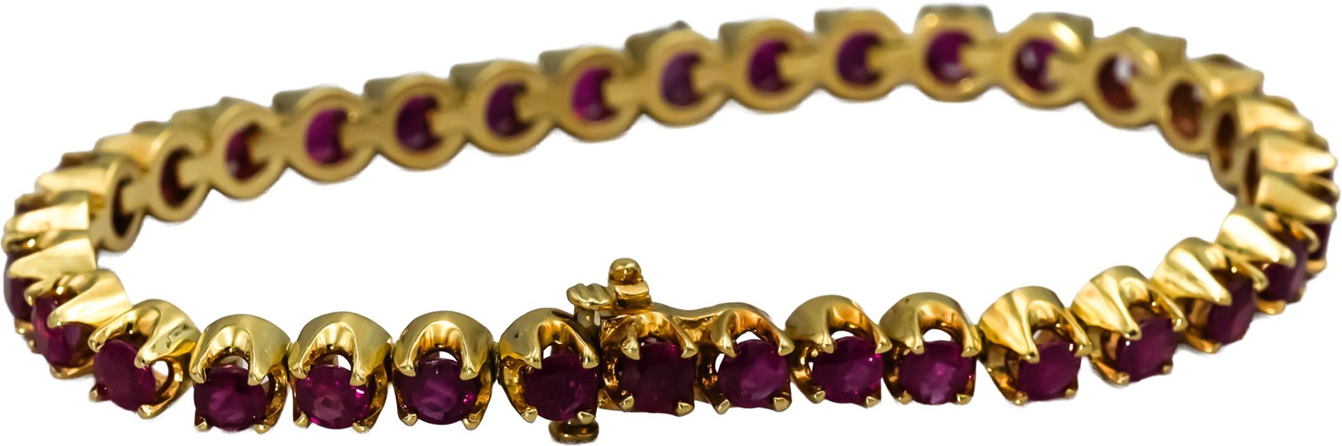 14k Yellow Gold Round Ruby Line Bracelet 9.0CT