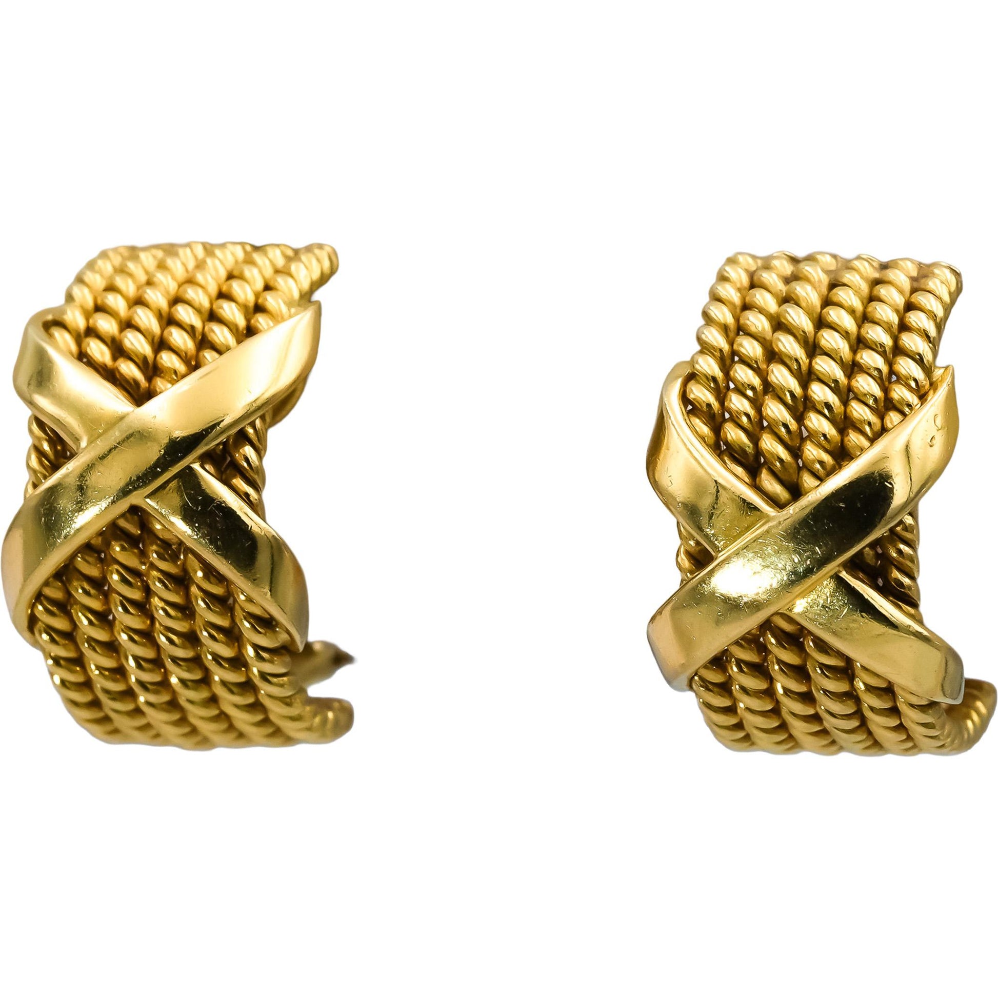 TIFFANY & CO. 18k Gold Jean Schlumberger Six-Row Rope "X" Clip-On Earrings