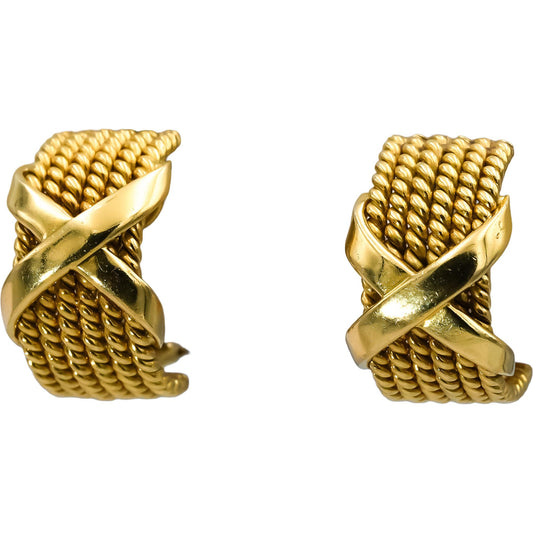 TIFFANY & CO. 18k Gold Jean Schlumberger Six-Row Rope "X" Clip-On Earrings
