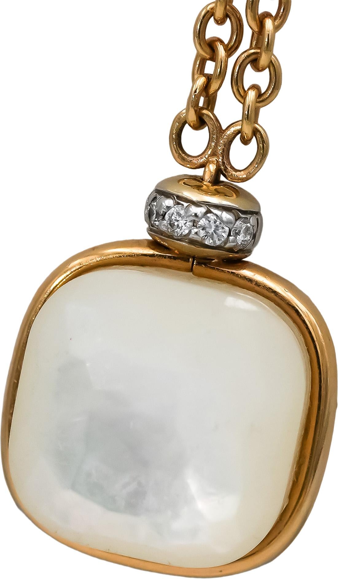 POMELLATO 18k Yellow Gold Mother of Pearl Necklace w/ Diamond Accents 0.10CT