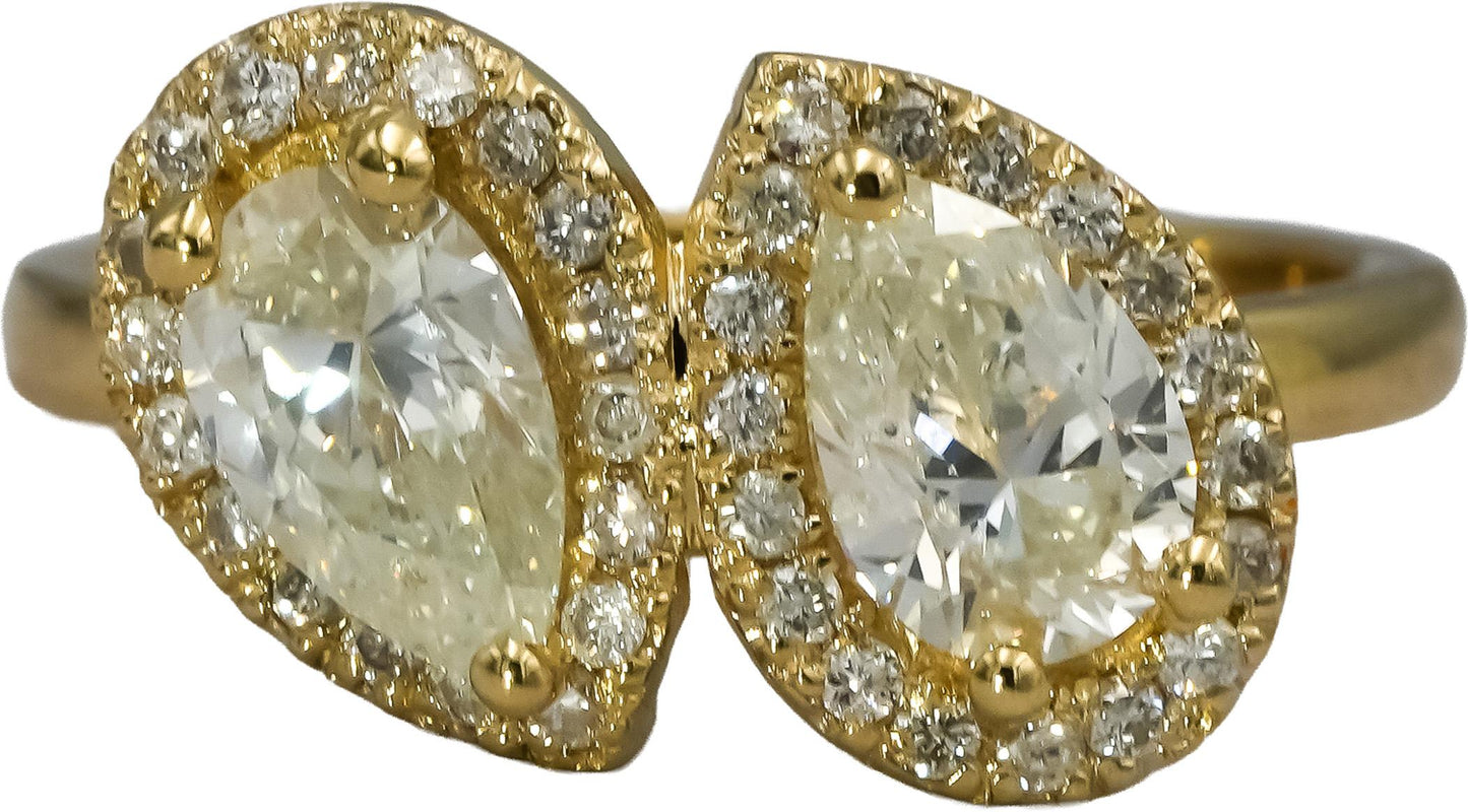 14k Yellow Gold Pear and Round Diamond Cocktail Ring 1.56CT Size 6.5