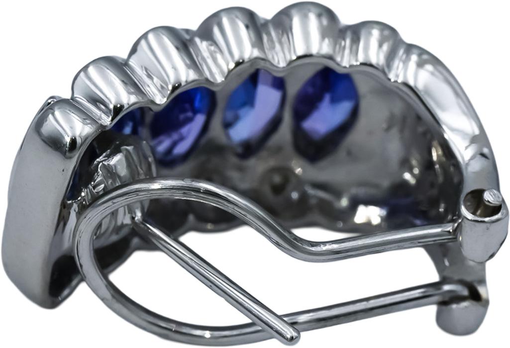 18k White Gold Diamond and Tanzanite Curved Earrings 5.08CT