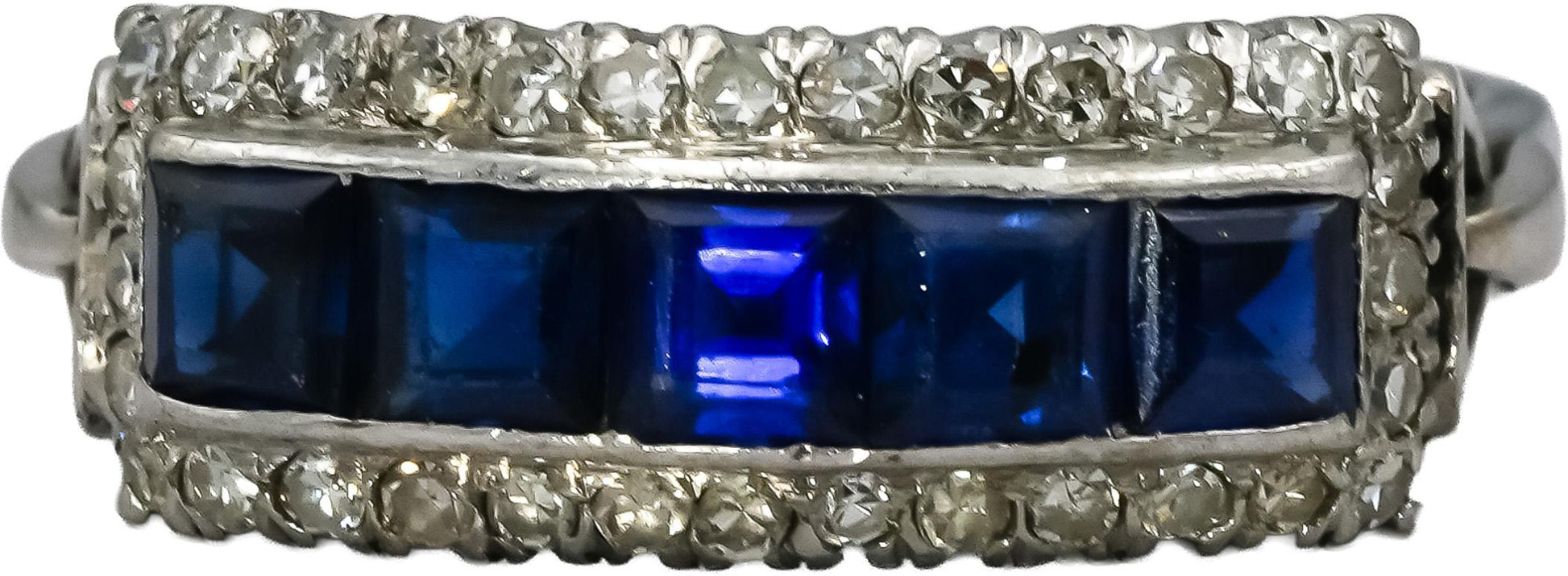 Art Deco Antique 14k White Gold Diamond & Synthetic Sapphire Ring 1.80CT Sz 8