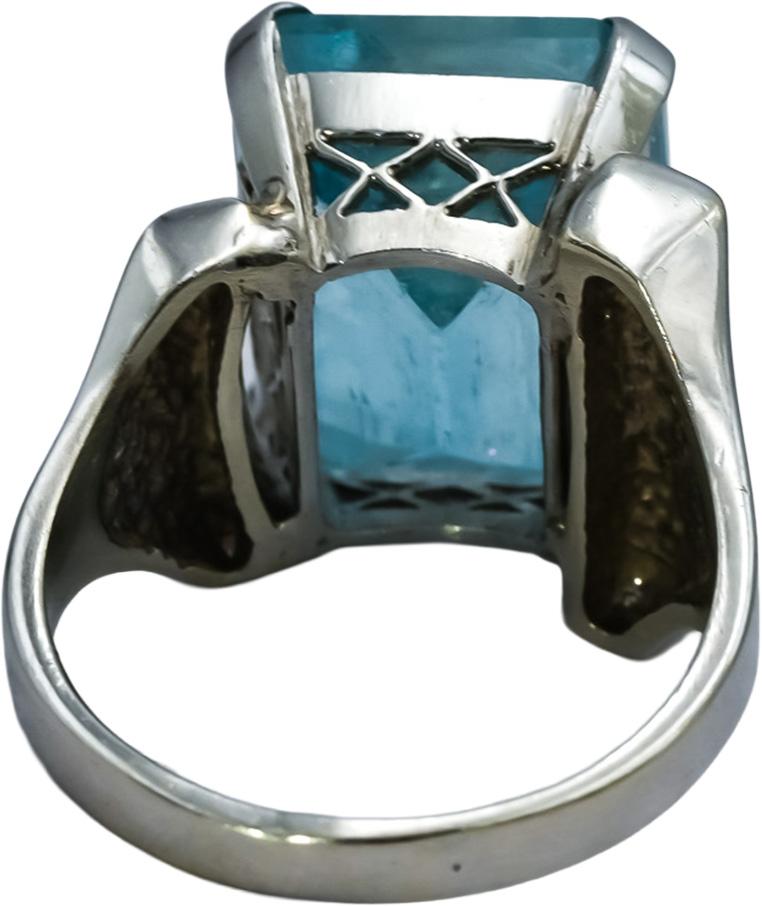 Retro Antique 14k White Gold Aquamarine Solitaire Ring 16.50CT Size 9.75