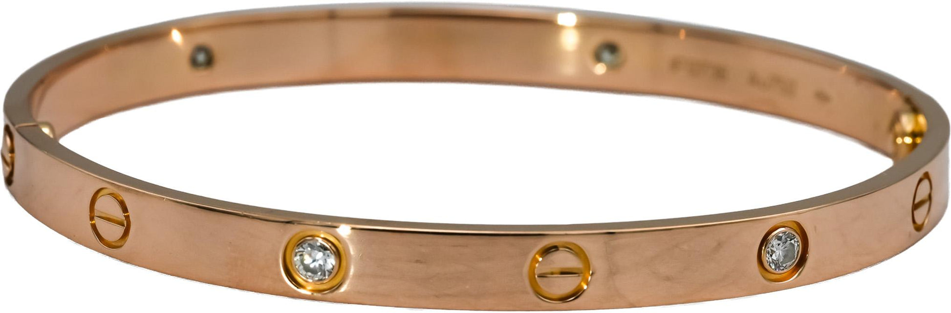 CARTIER 18k Gold Diamond Love Screw Motif Bangle Bracelet .42CT w/ Pouch Sz 20