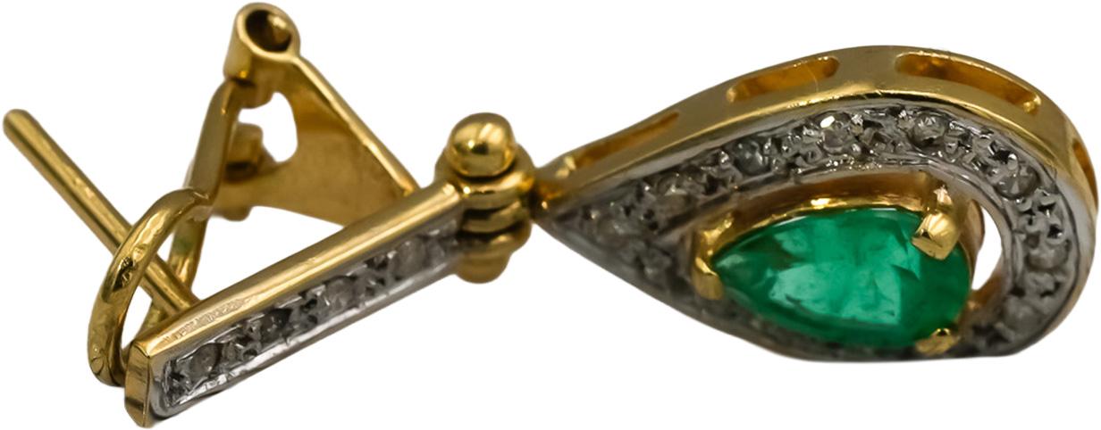 18k Yellow Gold Diamond and Emerald Dangle Earrings 1.33CT