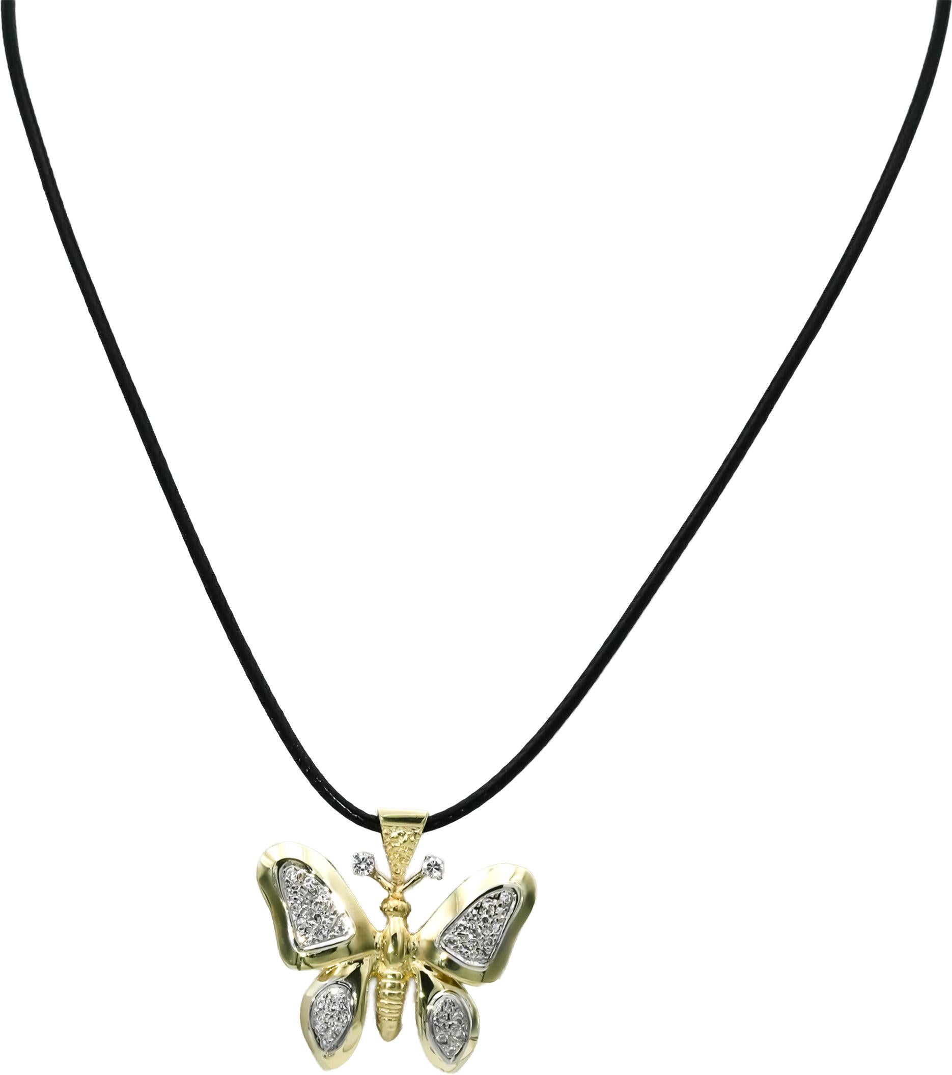 14k Yellow & White Gold Round Diamond Butterfly Pendant 0.50CT