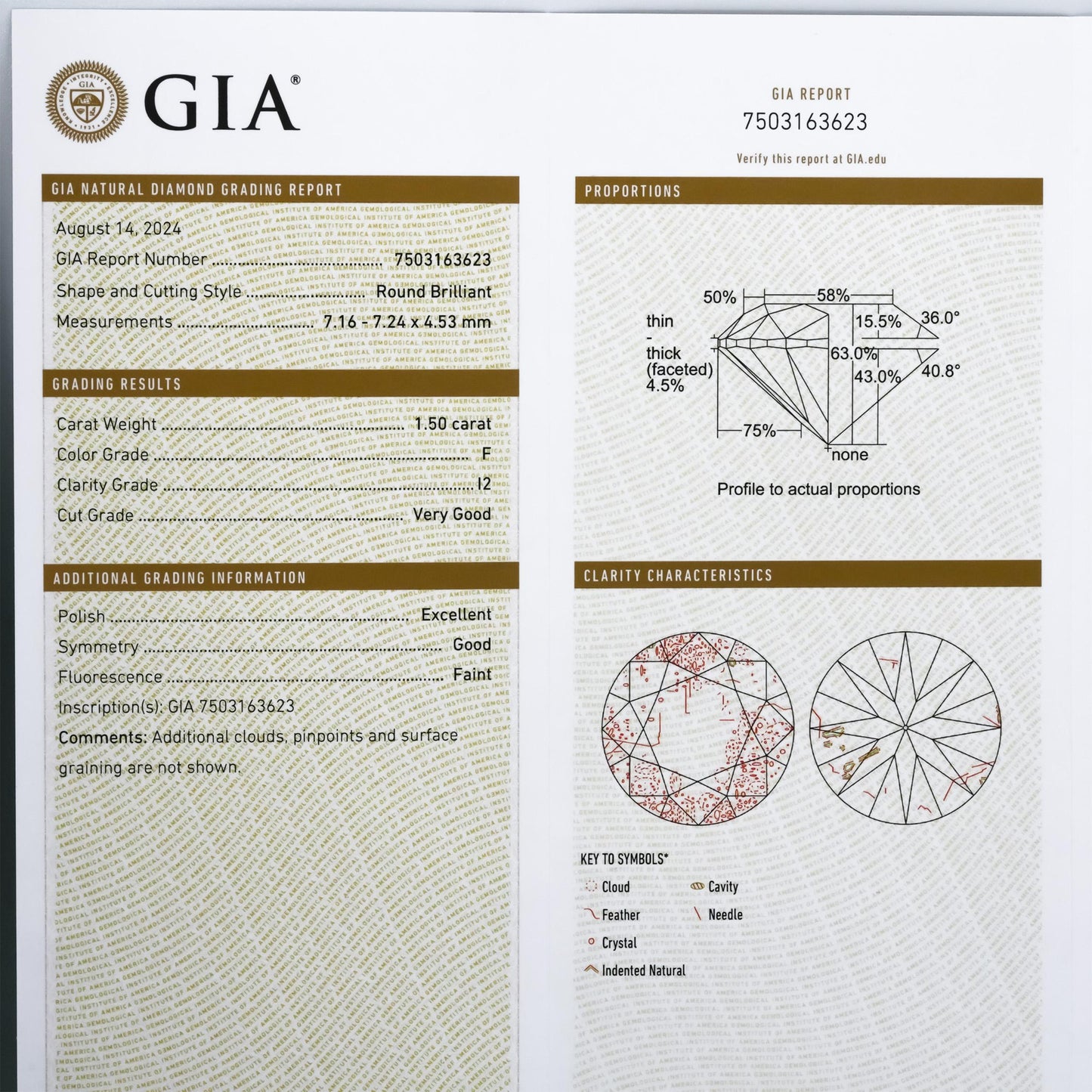 GIA Certified I2/F Round Cut Natural Diamond Loose Stone 1.50CT
