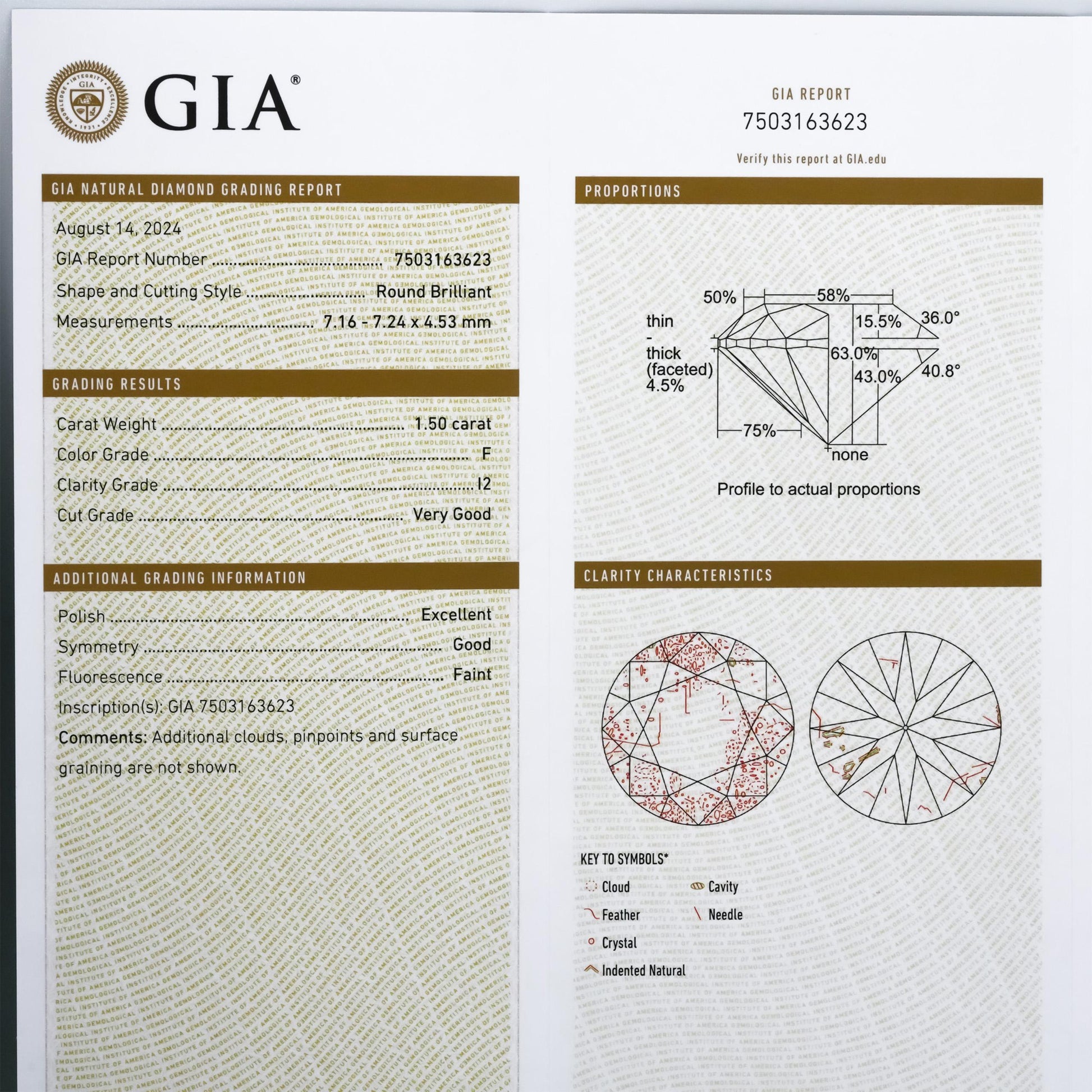 GIA Certified I2/F Round Cut Natural Diamond Loose Stone 1.50CT