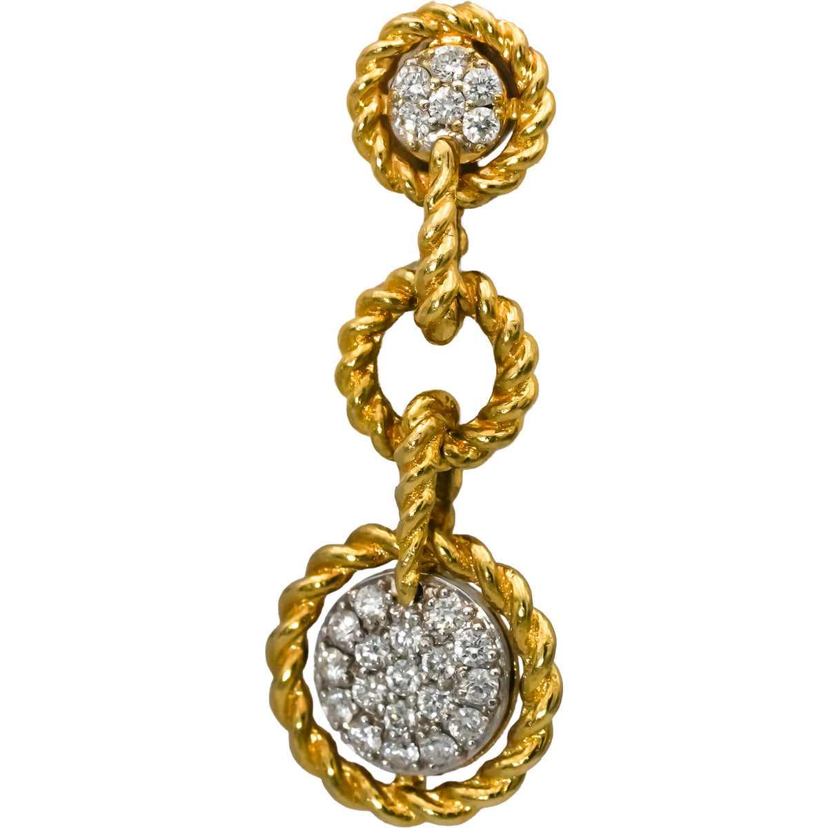 ROBERTO COIN 18k Yellow Gold Diamond Barocco Dangle Drop Earrings .71CT w/ Pouch