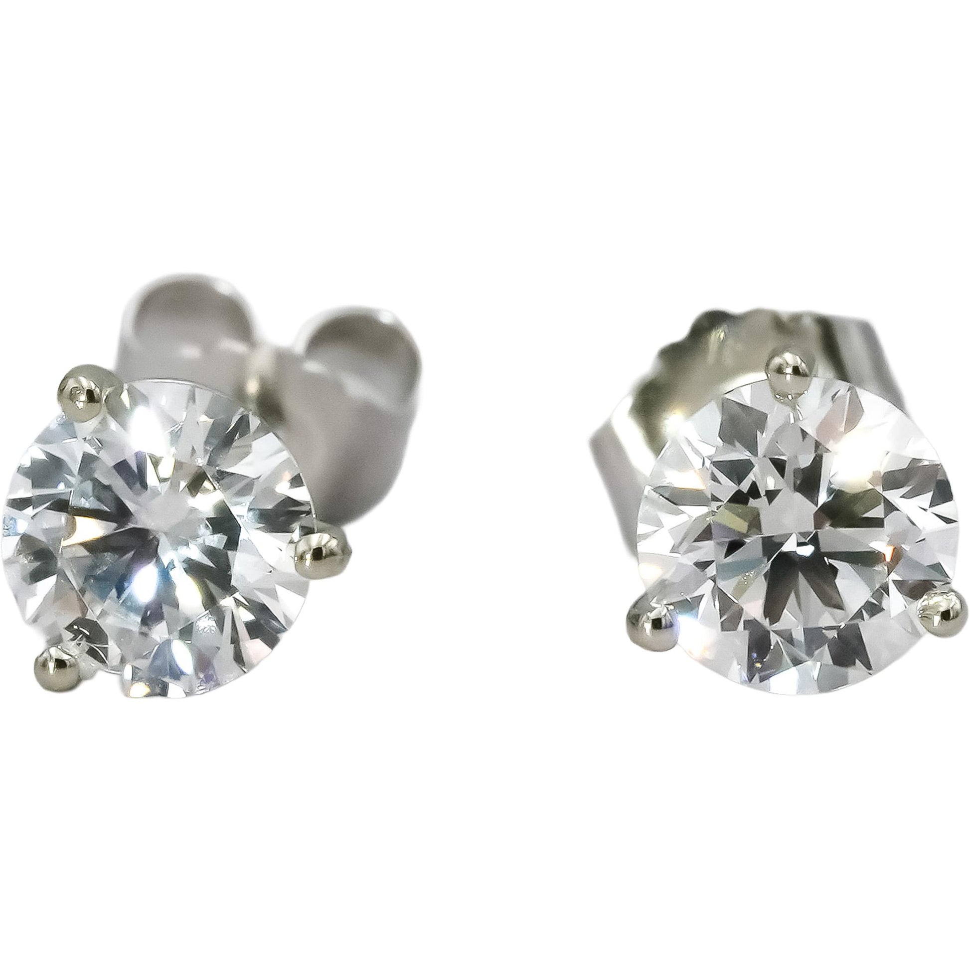 14k White Gold VS Round Lab-Grown Diamond Stud Earrings 1.14CT