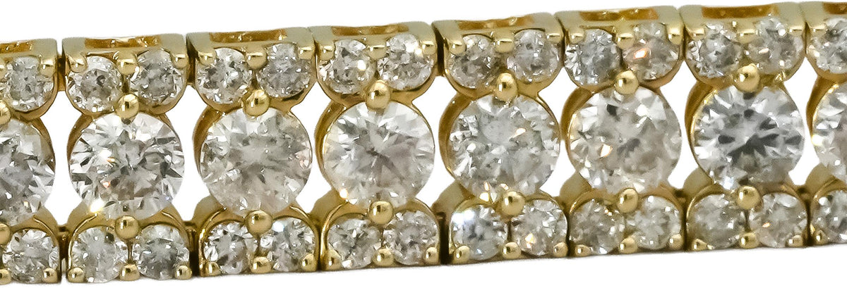 10k Yellow Gold Round Natural Diamond Three Row Bracelet 6.0CT
