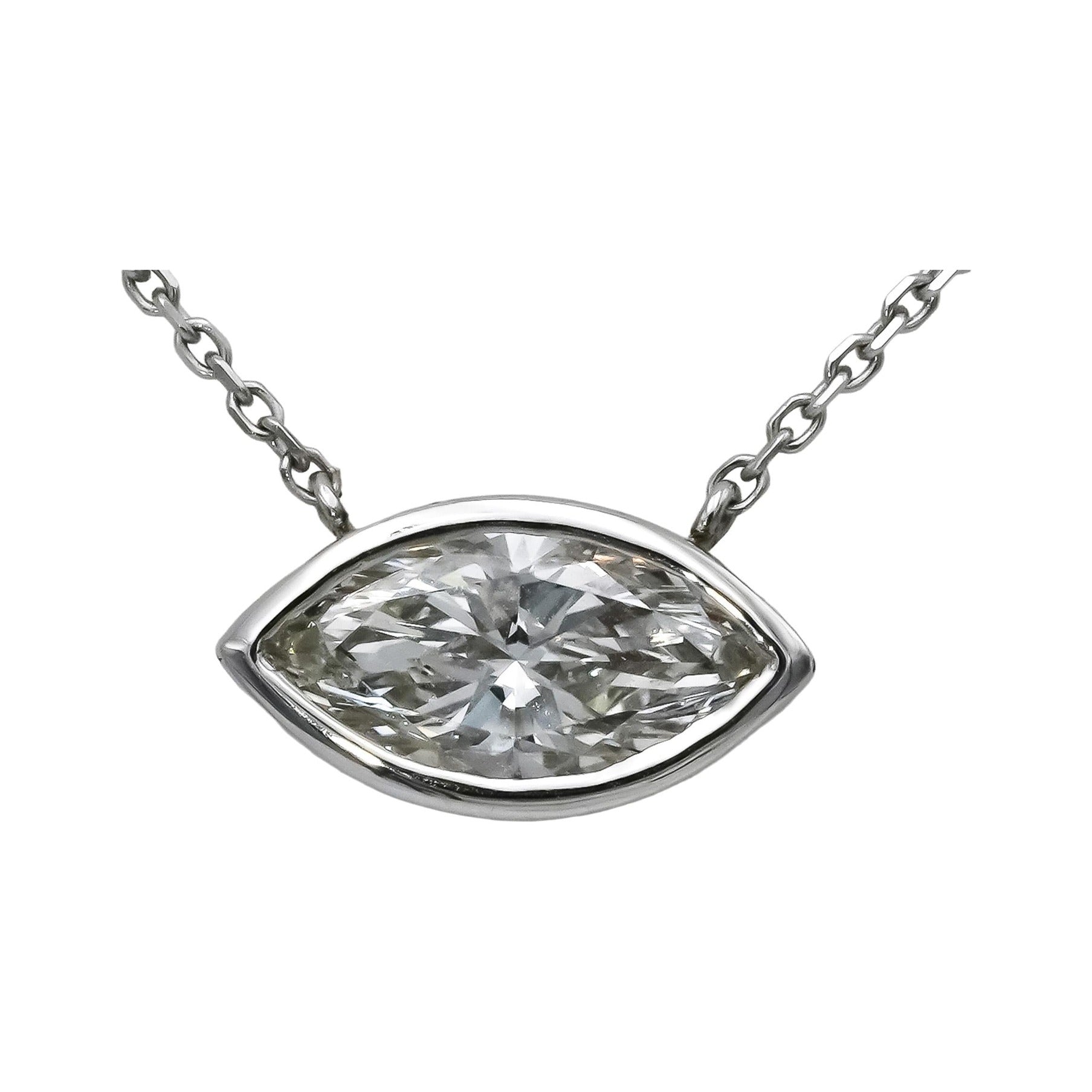 IGI 14k White Gold VS1/F Lab-Grown Marquise Diamond Pendant Necklace 1.38CT