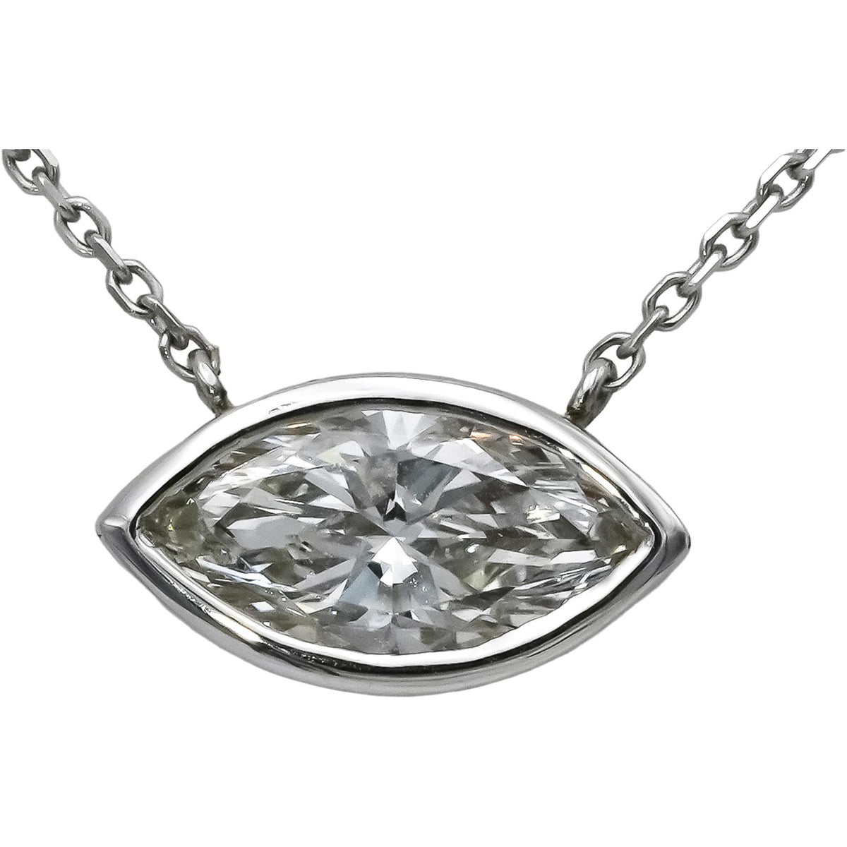 IGI 14k White Gold VS1/F Lab-Grown Marquise Diamond Pendant Necklace 1.38CT