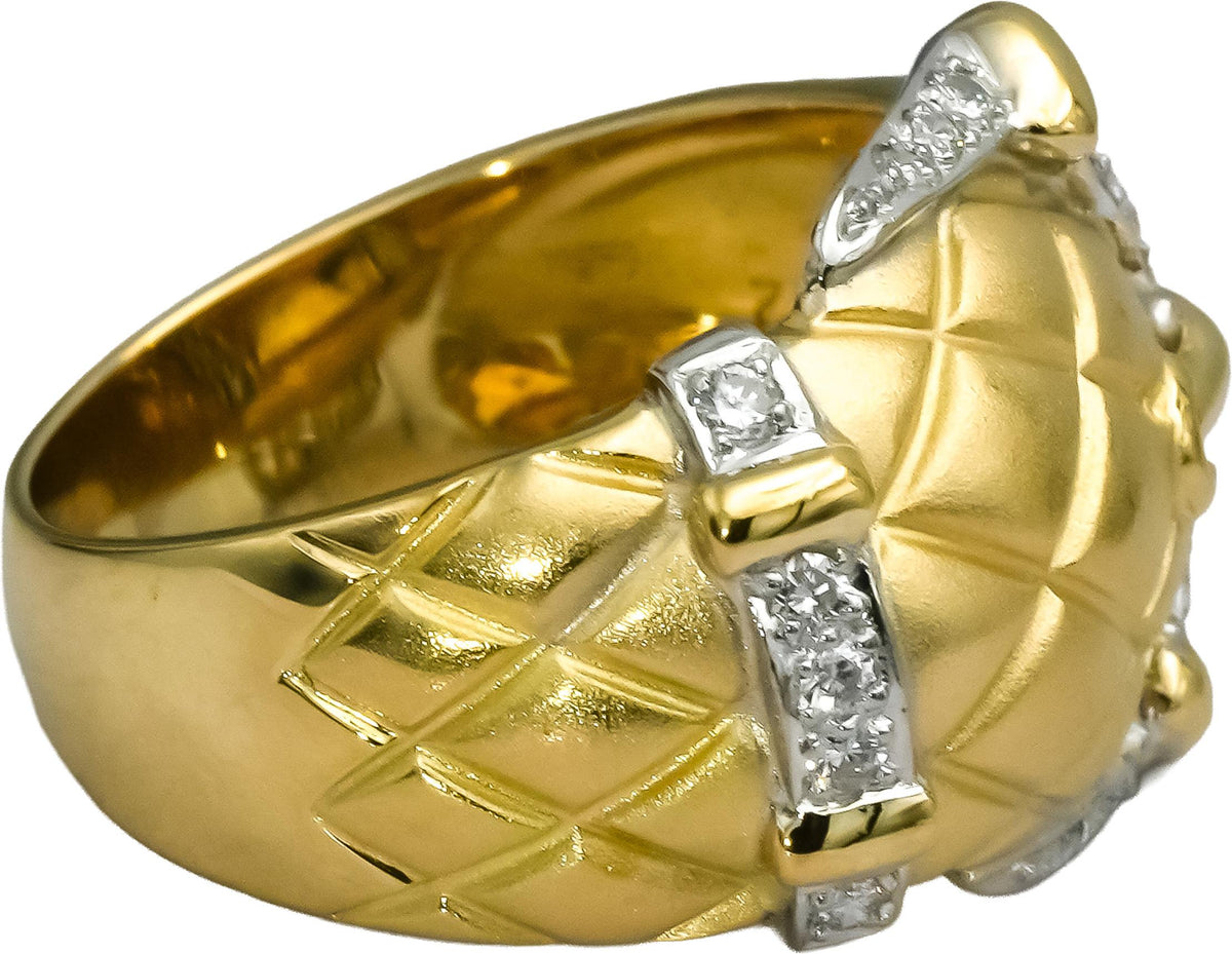 18k Yellow Gold Platinum VS Round Diamond Belt Buckle Ring 0.25CT Size 6.25