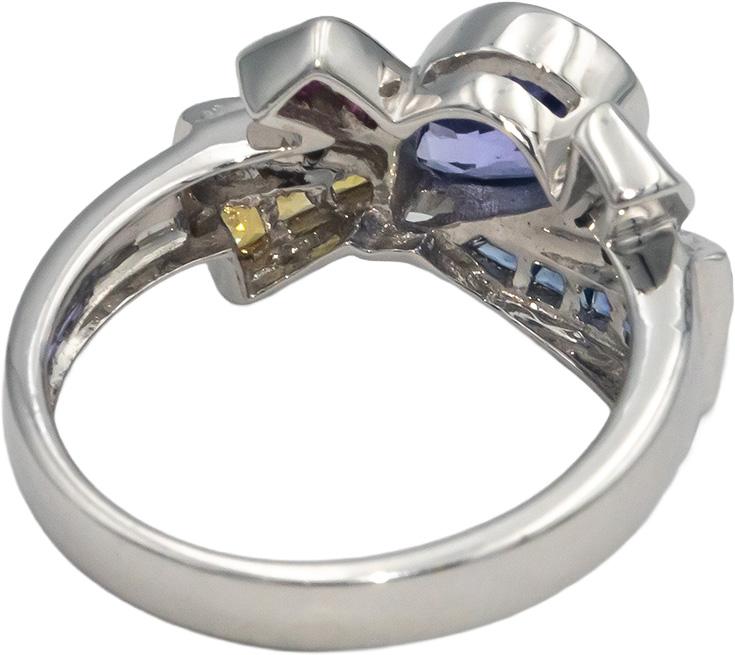 18k White Gold 1.40CT Diamond Tanzanite Sapphire Ruby Ribbon Ring Size 7