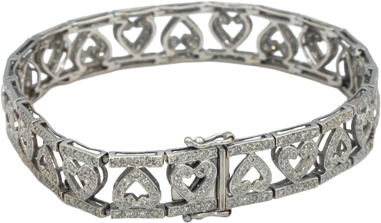 18k White Gold Jewelry Round Diamond Heart Bracelet 1.92CT