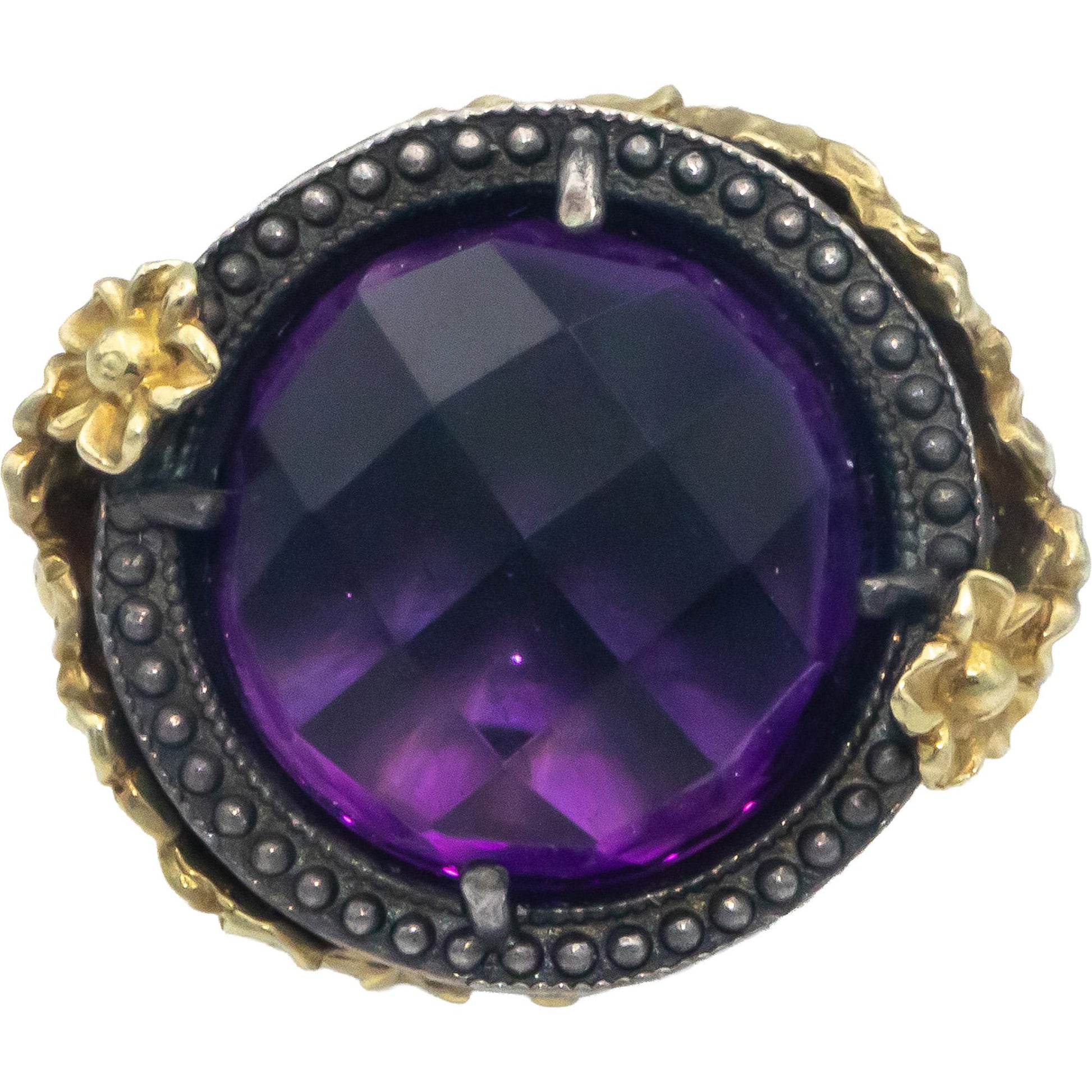 STAMBOLIAN 18k Gold Sterling Silver 5.52CT Diamond Amethyst Ring Size 6.25