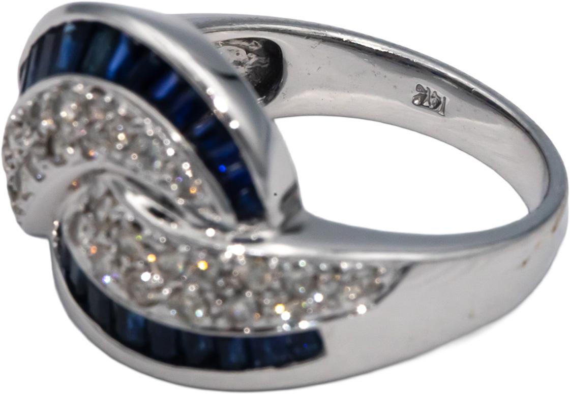 14k White Gold 1.40CT Diamond and Blue Sapphire Swirl Cluster Ring Size 7