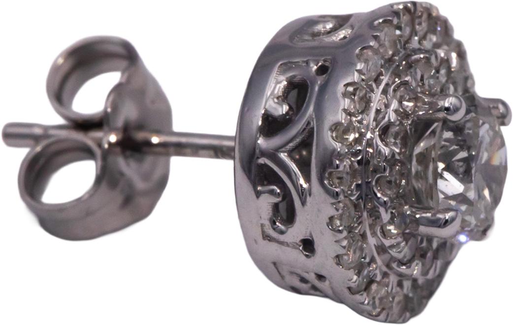 14k White Gold 1.0CT Diamond Cluster Halo Stud Earrings