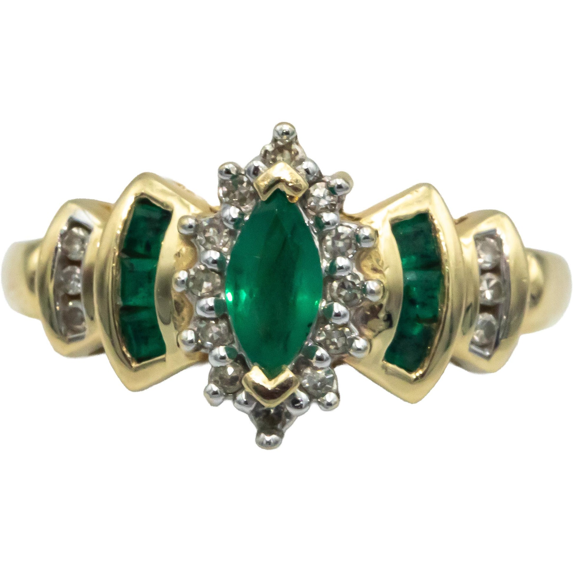 Vintage 14k Yellow Gold 0.40CT Diamond and Emerald Ring Size 7