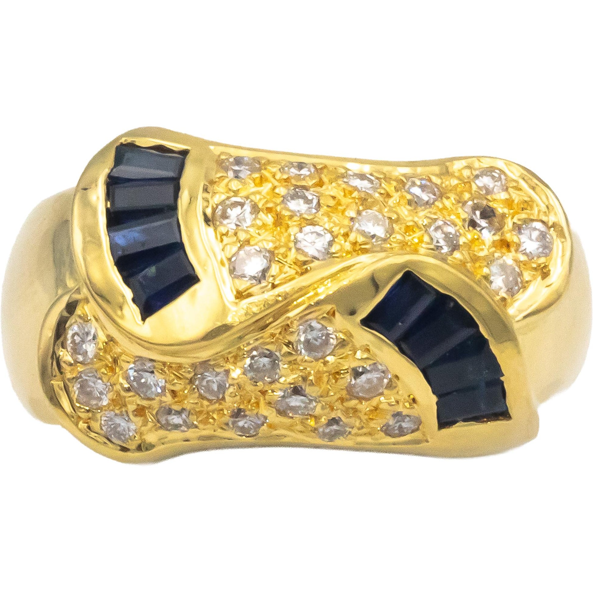 18k Yellow Gold 1.55CT Diamond and Sapphire Cluster Band Ring Size 7.5