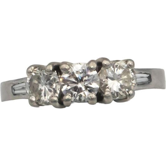 Platinum 1.05CT VS Round Cut Diamond Three Stone Ring Size 6